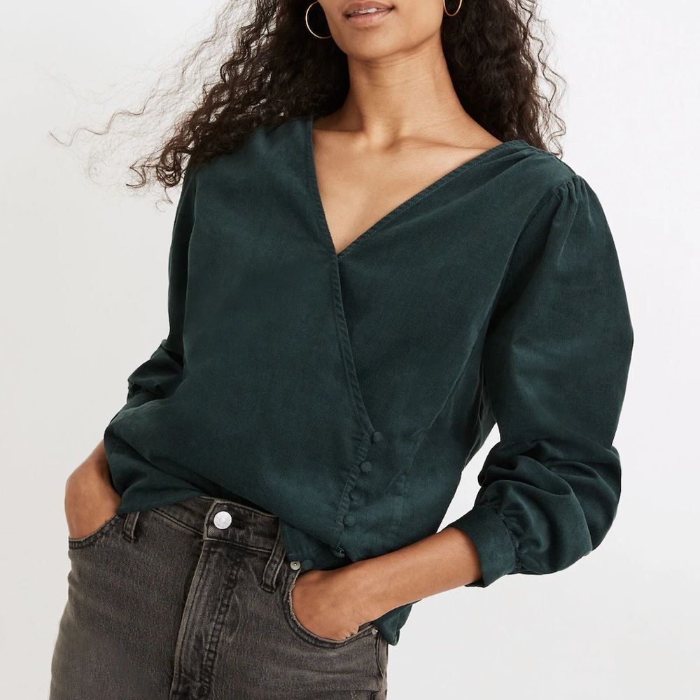Madewell Forest Green V-Neck Blouse